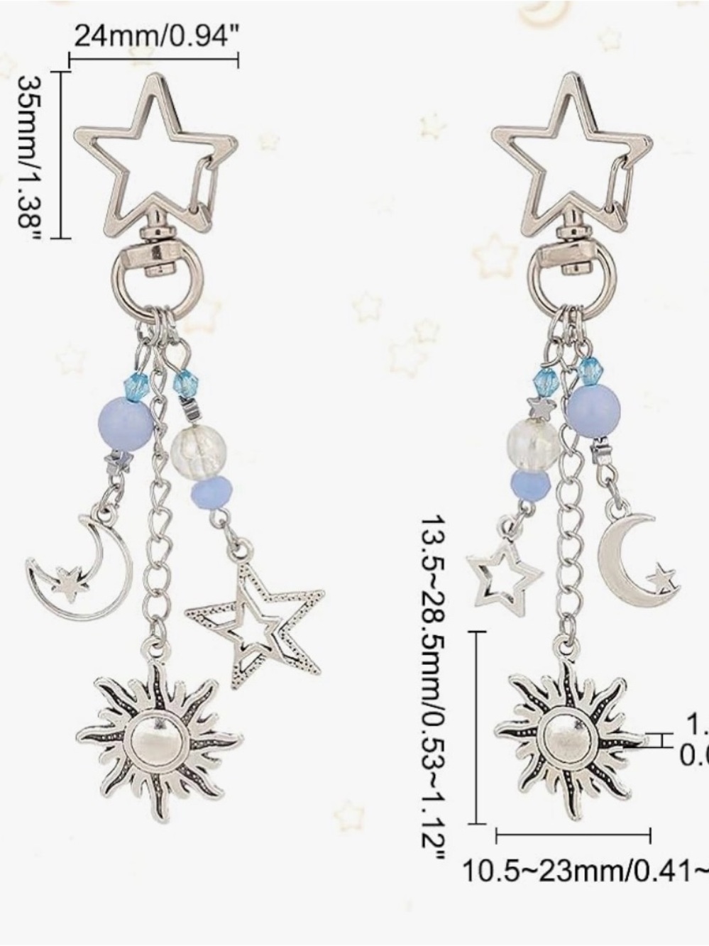 New Sun Star Moon Keychain Silver Beaded - Picture 2 of 3